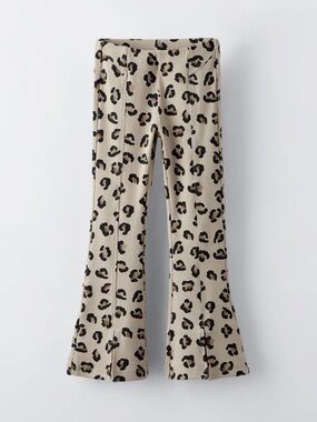 Zara Girls Cheetah Animal Print Ribbed Flared Leggings Size 9